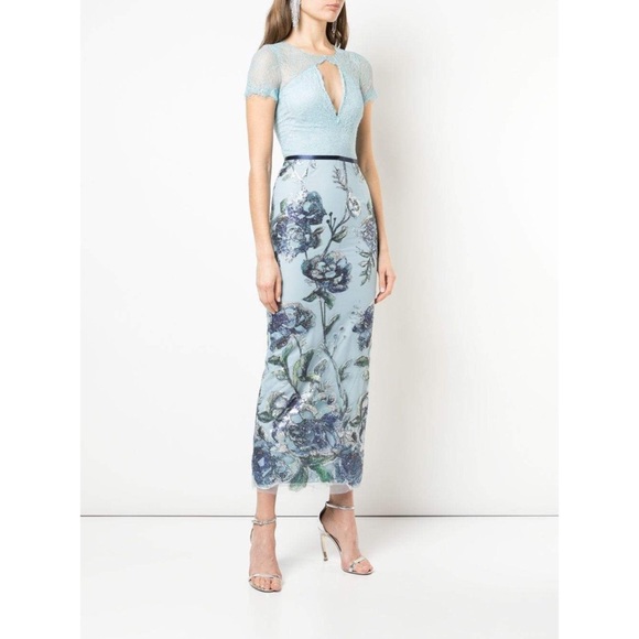Marchesa Notte Floral Sequin Blue 